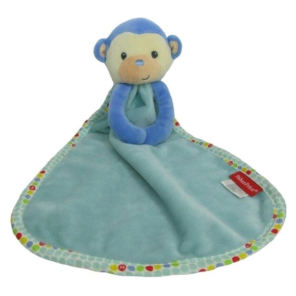 Fisher Price Lovey Monkey Security Blanket Blue Polka Dot Plush 2015 Baby Rattle - Picture 8 of 8